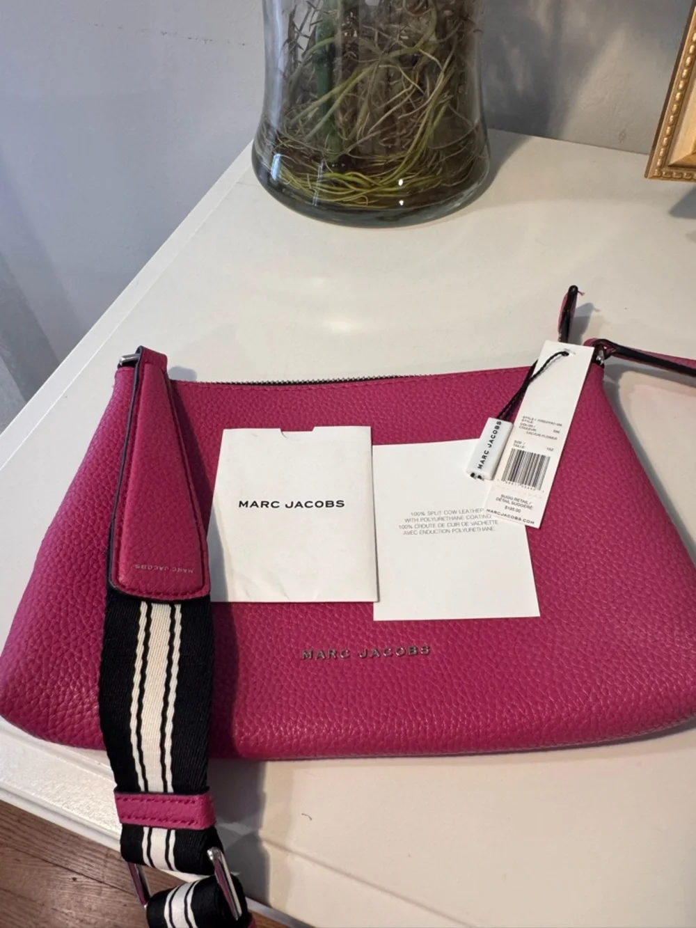 Marc Jacobs Fuchsia Pebbled Leather Crossbody with Striped Strap - Picture 6 of 11